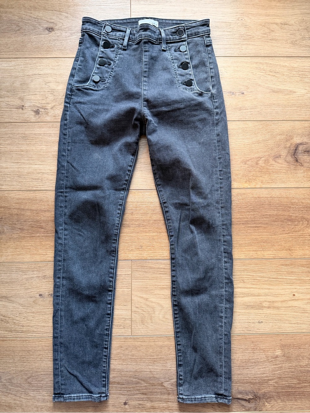 LOFT High-Rise Button Detail Jeans in Washed Black